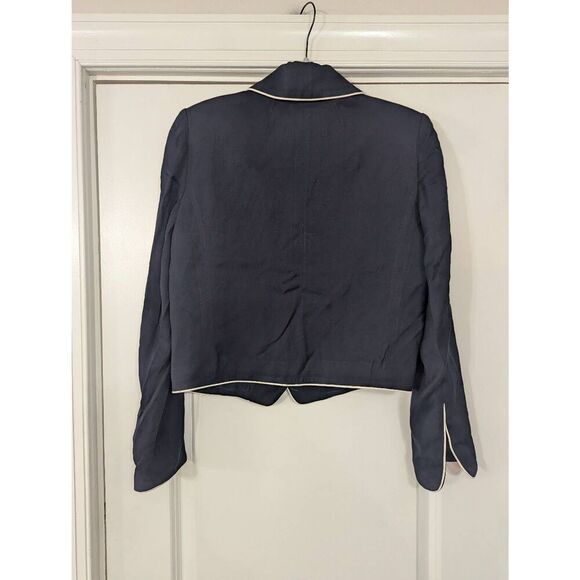 Frame Piped Cropped Blazer women's 6 navy blue double breasted - Picture 9 of 9